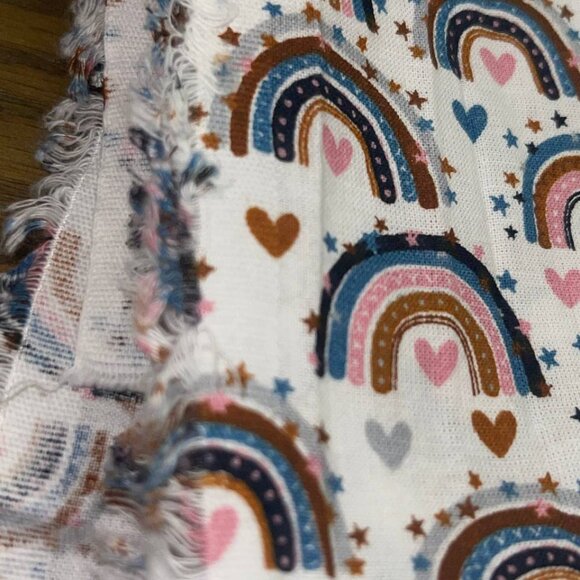 cotton fabric with rainbows hearts dots 42" x 72" 2 yards - Picture 3 of 8